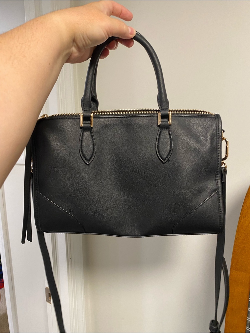 a new day Black Satchel with Gold-Tone Hardware